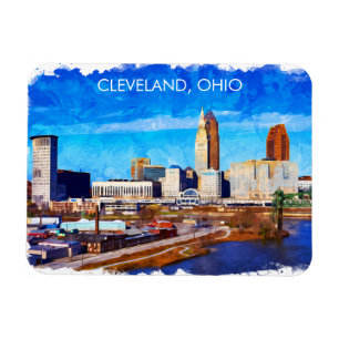 Íman Cleveland Ohio Watercolor Skyline
