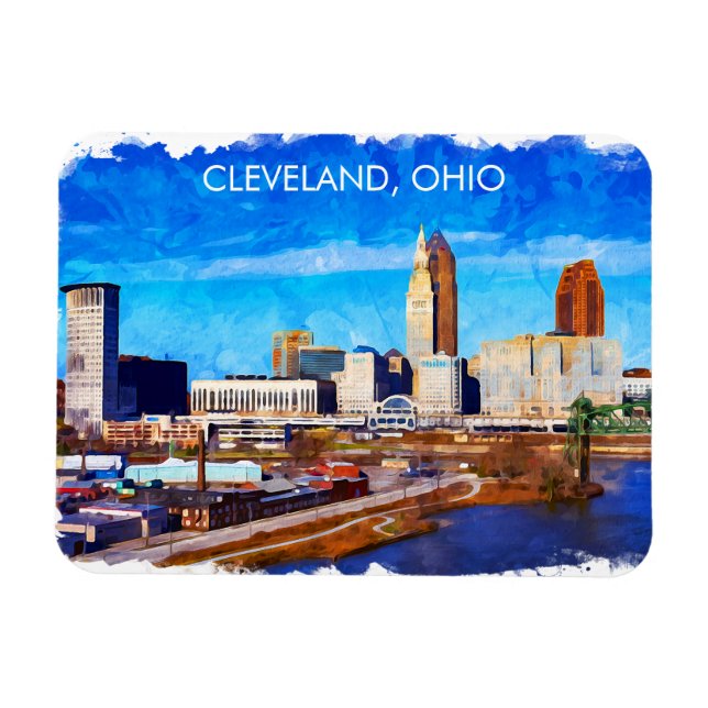 Íman Cleveland Ohio Watercolor Skyline (Horizontal)