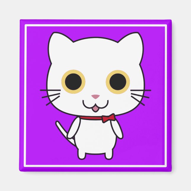 Íman Clipart de Gato Antropomórfico Branco (Frente)