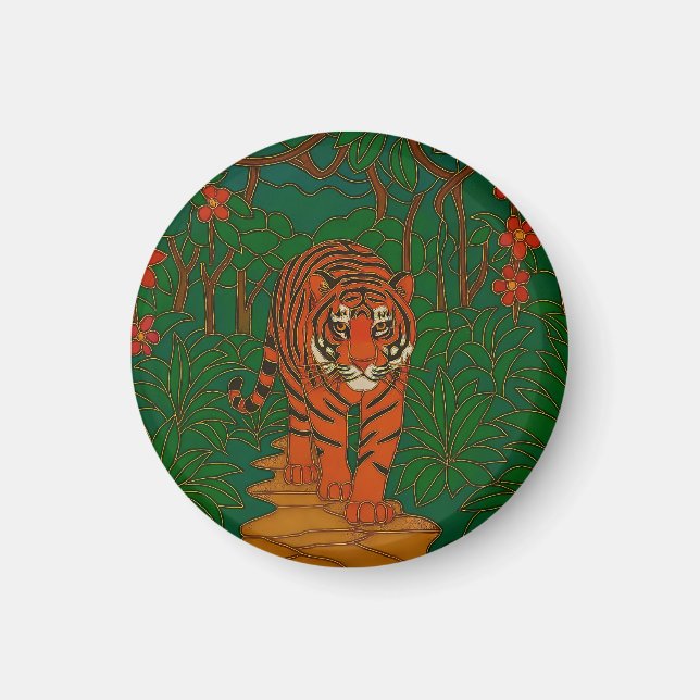 Íman Cloisonne Art Tiger on the Jungle Path (Frente)