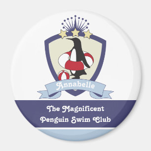 Íman Clube de Natação Personalizado Crista Pinguim Fofo