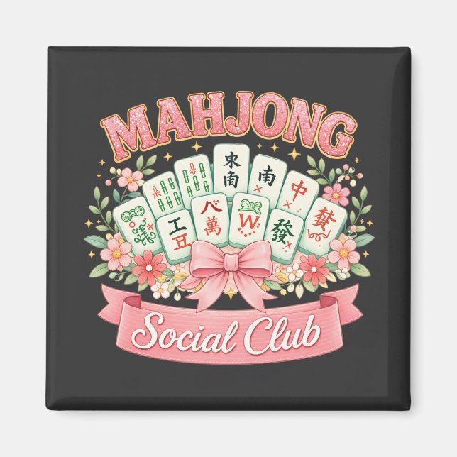 Íman Clube Social de Mahjong Laço Floral Rosa (Frente)