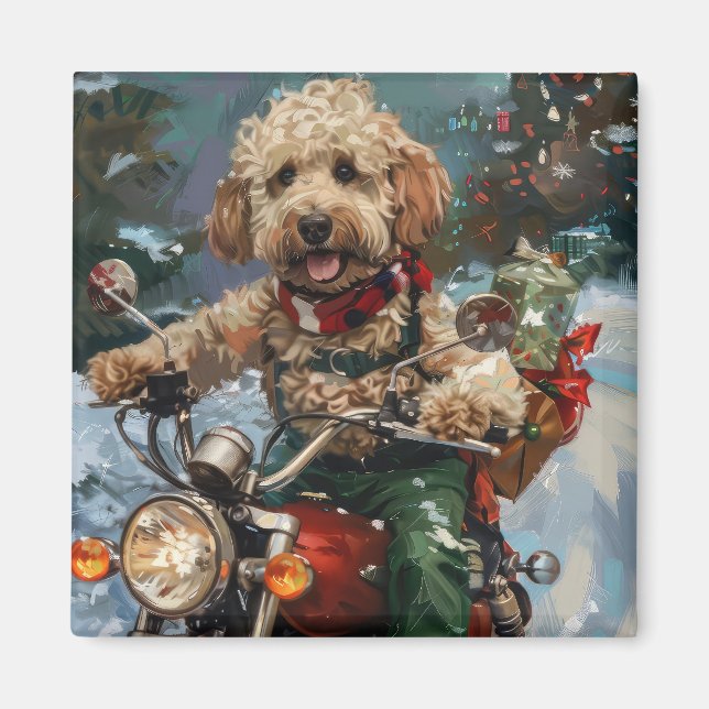 Íman Cockapoo Cão Andando Moto Natal (Frente)