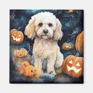 Íman Cockapoo de Halloween com Abóboras Assustador