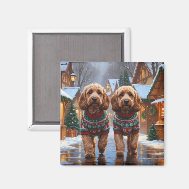 Íman Cockapoo Dogs Christmas Snow Holiday  (Front/Back)