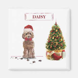 Íman Cockapoo Marrom Engraçado Natal Cachorro e Árvore