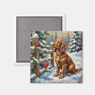 Íman Cocker Spaniel Antigo e Cardinals no Natal