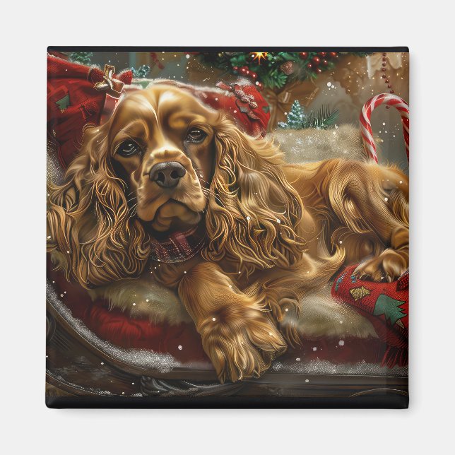 Íman Cocker Spaniel Cachorro Natal Festivo (Frente)