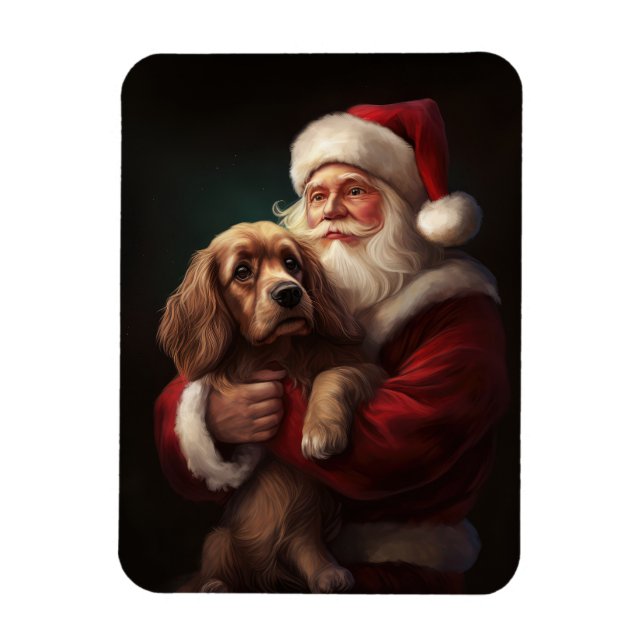 Íman Cocker Spaniel com Papai Noel Natal Festivo (Vertical)