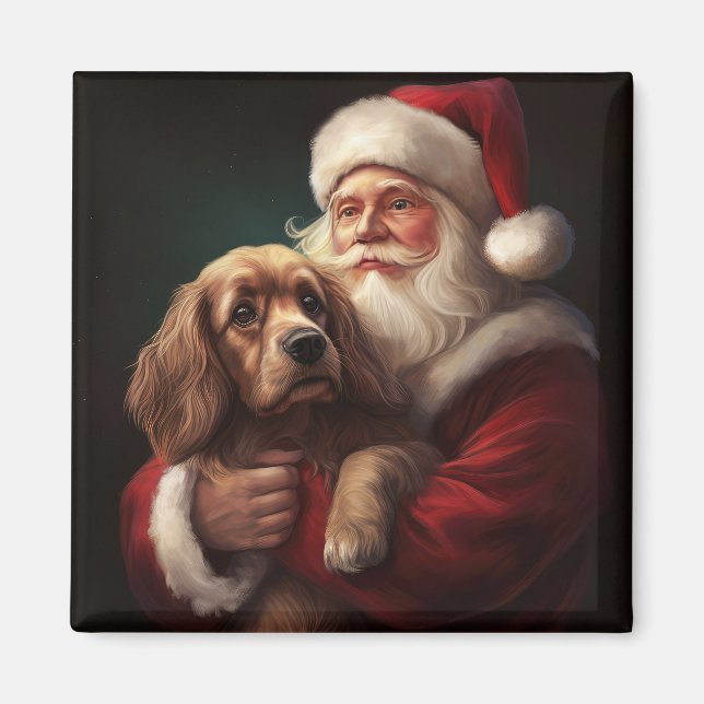 Íman Cocker Spaniel com Papai Noel Natal Festivo (Frente)