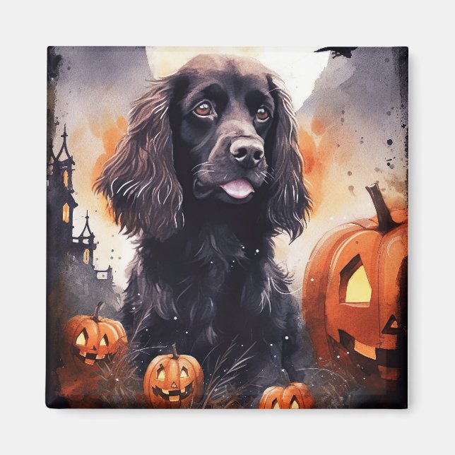 Íman Cocker Spaniel de Halloween com Abóboras  (Frente)