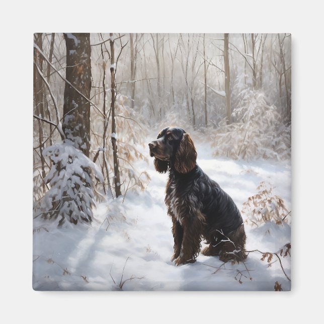Íman Cocker Spaniel Deixe-o nevar no Natal (Frente)