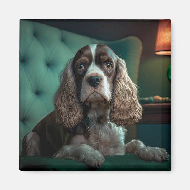 Íman Cocker Spaniel Elegante Design Clássico de Retrato (Frente)
