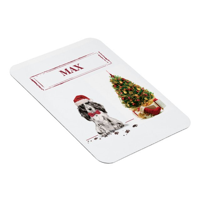 Íman Cocker Spaniel Engraçado Cachorro de Natal com Árv (Lado Direito)