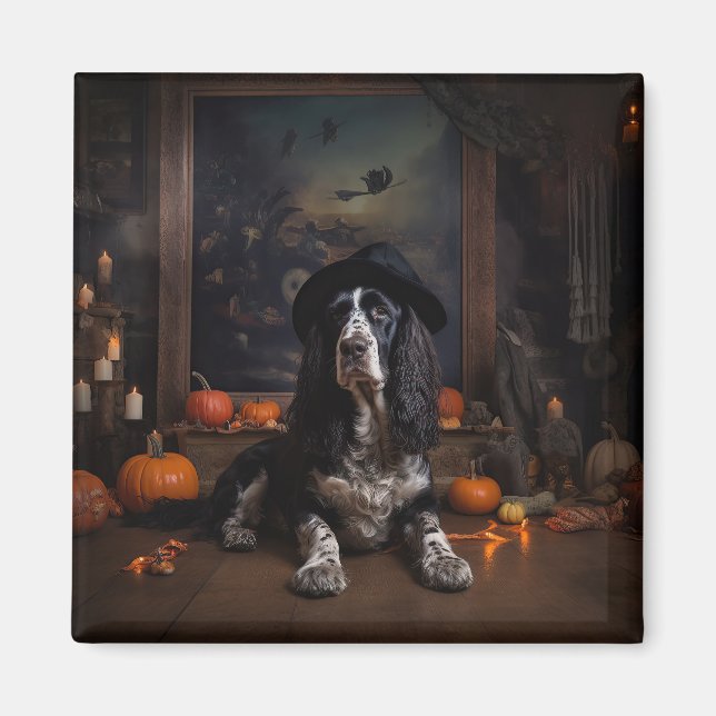 Íman Cocker Spaniel Inglês Abóboras Halloween Assustado (Frente)