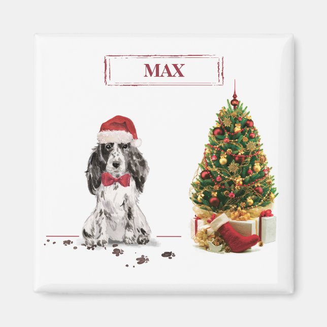 Íman Cocker Spaniel Natal Divertido Cachorro com Árvore (Frente)