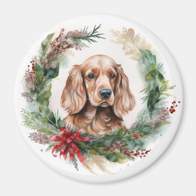 Íman Cocker Spaniel Wreath Festivo (Frente)