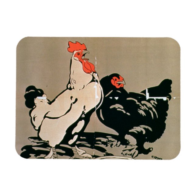 Íman Cockerel e Hen (lito colorido) (Horizontal)