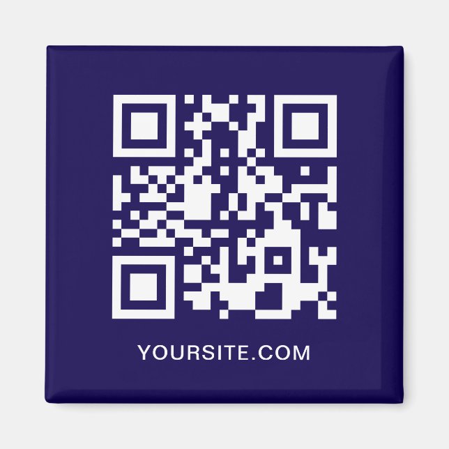 Íman Código QR de Promoção de Site Azul Escuro e Branco (Frente)