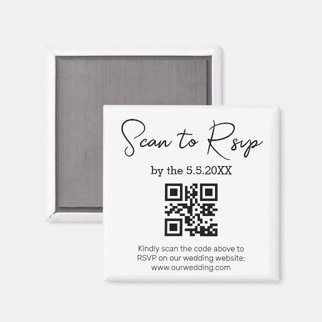Íman Código QR de RSVP para Site de Casamento Minimalis (Front/Back)