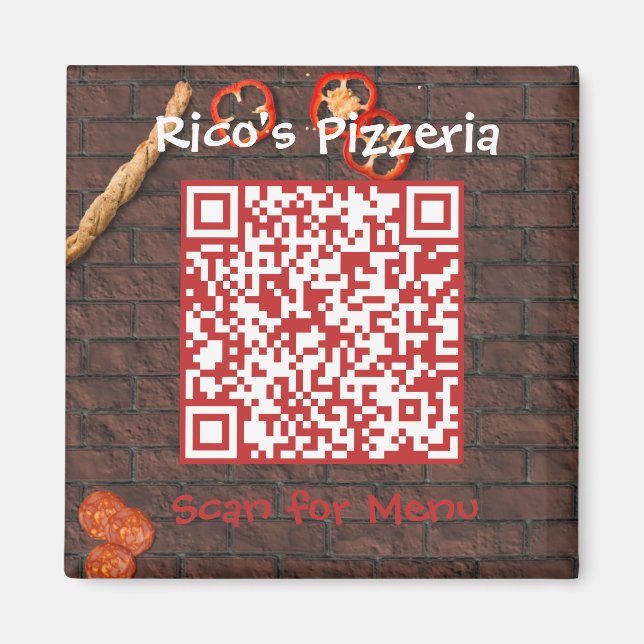 Íman Código QR do Menu Pizzeria Personalizado (Frente)