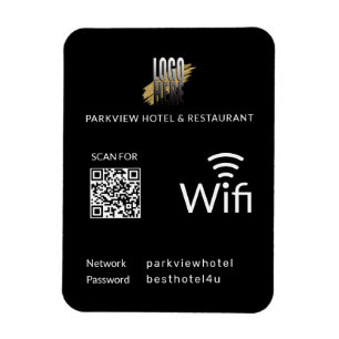 Íman Código QR moderno preto Wifi e logotipo comercial