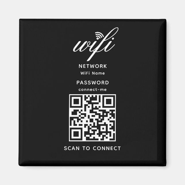 Íman Código QR Senha Internet Wifi - Imagem Preta (Frente)