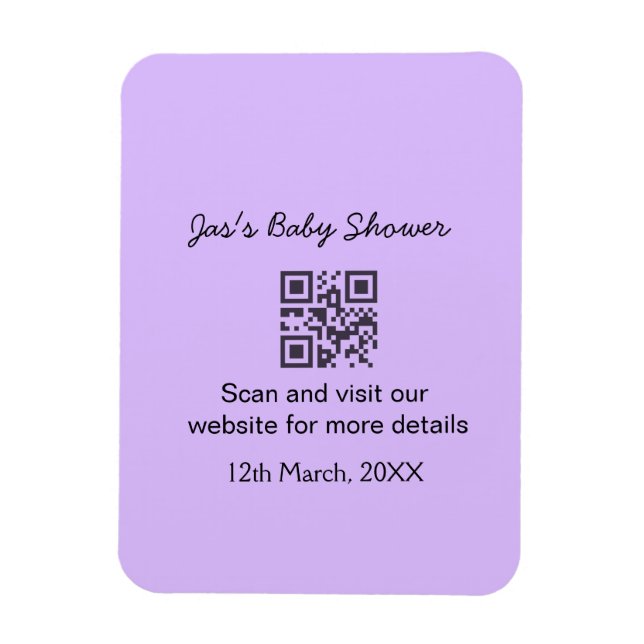 Íman Código QR simples roxo para chá de bebê adicionar  (Vertical)