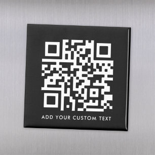 Íman Código QR Texto Personalizado Preto Moderno Míni