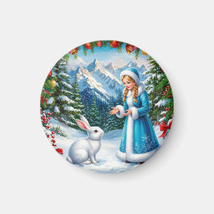 Íman Coelhinho Branco e Donzela de Neve na Floresta Inv