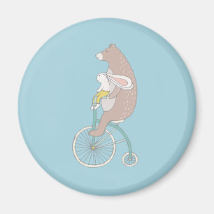 Íman Coelhinho Whimsical e Urso Andando de bicicleta