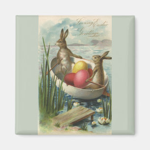 Íman Coelhinhos da Páscoa do vintage em um barco com