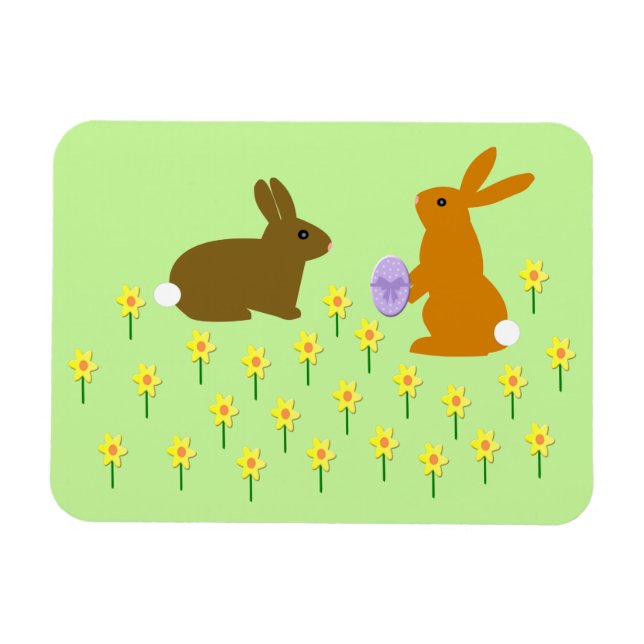 Íman Coelhinhos de Páscoa bonitos e ímãs de Daffodils (Horizontal)