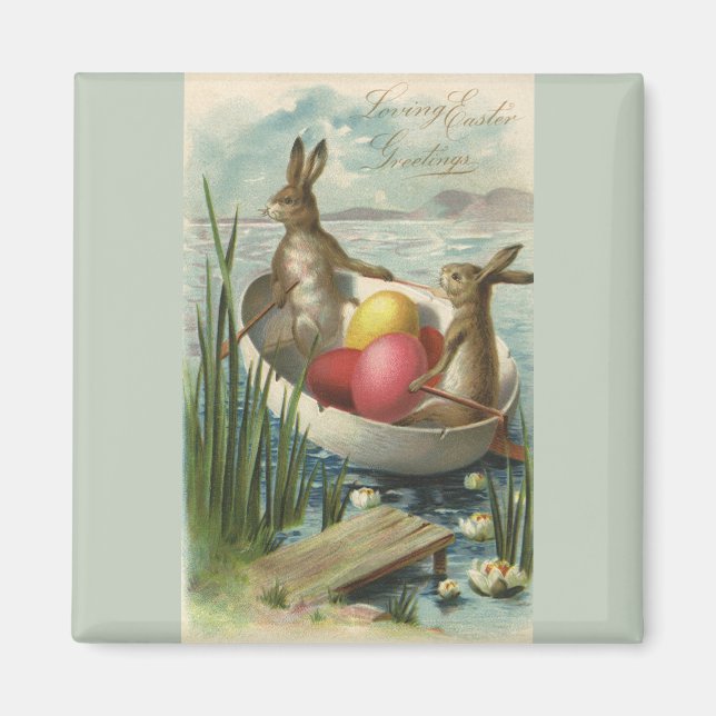 Íman Coelhinhos de Páscoa em um Barco com Ovos de Pásco (Frente)