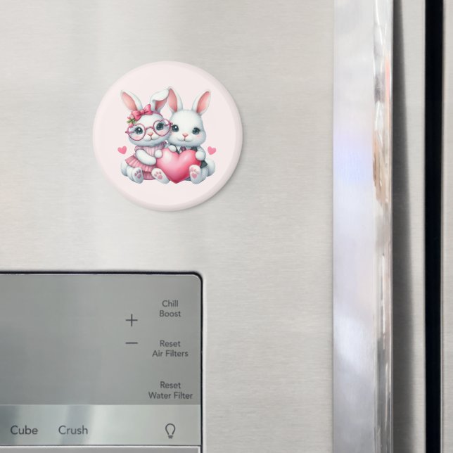 Íman Coelhinhos Fofos Compartilhando um Coração (In Situ (Fridge))