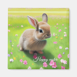 Íman Coelho bebê giro num campo de flores