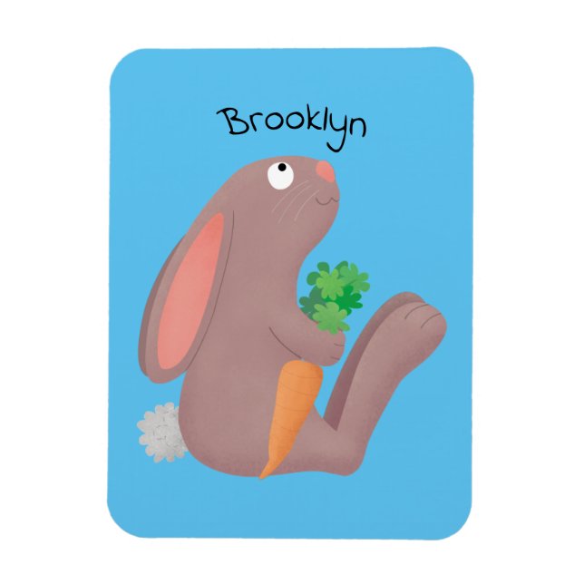 Íman Coelho bonito sentado com desenho de cenoura (Vertical)