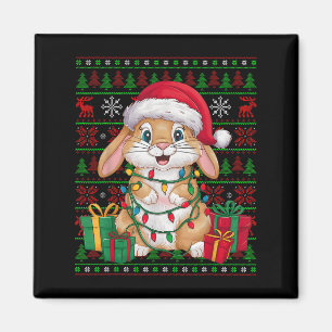 Íman Coelho Bunny Luzes de Natal Chapéu de Papai Noel F