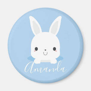 Íman Coelho Coelhinho Branco Azul com Nome Personalizad