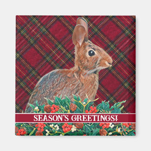 Íman Coelho com Holly Berries e Xadrez personalizável