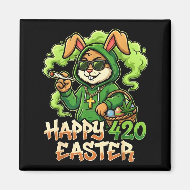 Íman Coelho Feliz de Páscoa Funny Weed Rabbit Stoner  (Frente)