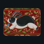 Íman Coelho Folk<br><div class="desc">Pegue esta trabalho de arte moderna hoje com um fundo marrom e vermelho. Esta peça de arte contém um coelho preto e branco que parece estar correndo. Os detalhes nesta imagem são muito nítidos e vívidos. É uma obra de arte contemporânea que será perfeita para qualquer tipo de tema popular...</div>