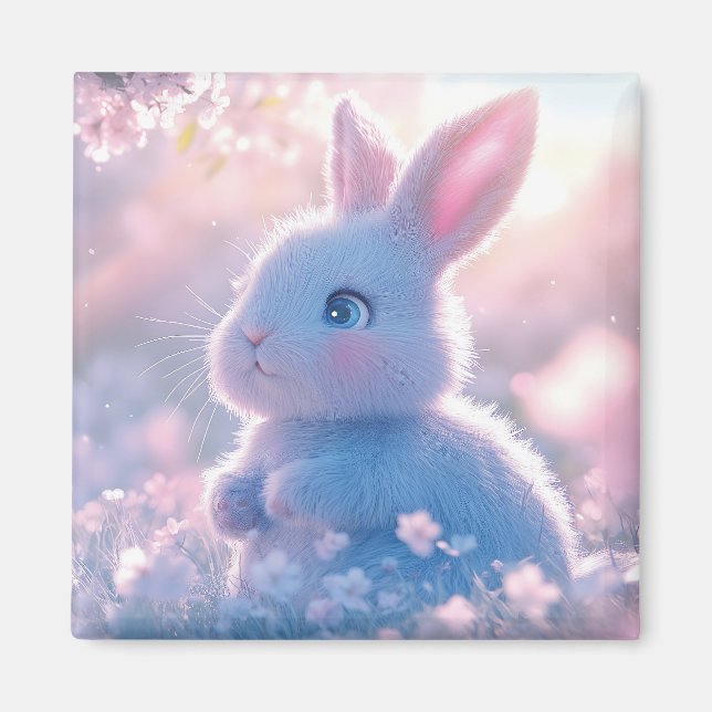 Íman Coelhozinho Adorável em um Campo de Flores (Frente)