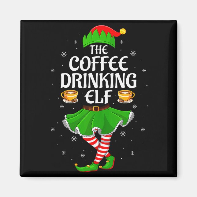 Íman Coffee Drinking Elf Christmas Girls Women Elf Squa (Frente)