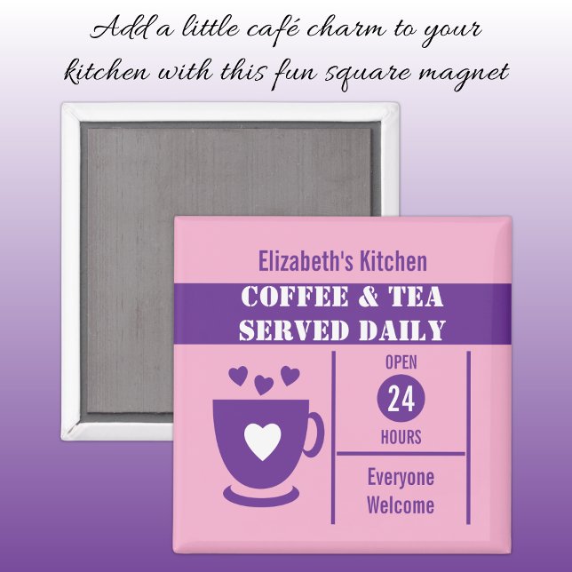 Íman Coffee lovers custom name pink purple (Criador carregado)