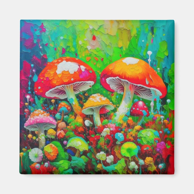 Íman Cogumelos Abstrato de Aquarela (Frente)