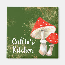 Íman Cogumelos Aquarela Cozinha Personalizada Quadrada