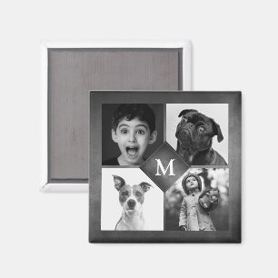 Íman Colagem de 4 Fotos de Família Monograma de Quadro 