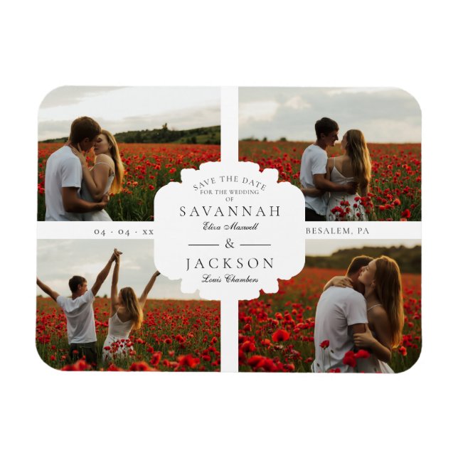 Íman Colagem de Casamentos 4 Fotos Personalizadas Moder (Horizontal)