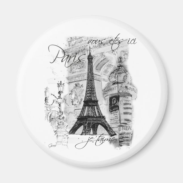 Íman Colagem de Cena Francesa em Torre Eiffel de Paris (Frente)